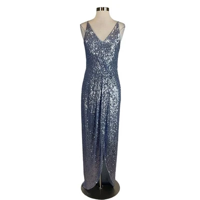 Vestido formal feminino AQUA tamanho 6 azul lantejoulas fenda na coxa longo vestido de noite - Imagem 1 de 4