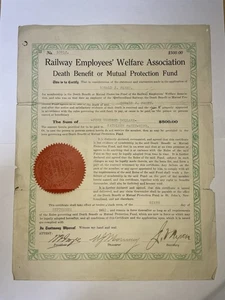 RARE 1942 Newfoundland Railways Death Benefit Certificate WWII Canada Ron Fahey - Foto 1 di 2