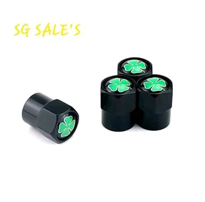 ×4 Valve Dust Caps Clover Shamrock Irish Black Good Luck Car Bike Motorbike Bmx - Picture 1 of 2