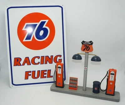 Letrero de bomba de combustible Union 76 Racing y estación de servicio isla exhibición diorama 1:18 Foto 1 de 4