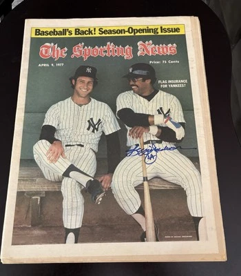 Reggie Jackson 1977 Sporting News Signed AUTOGRAPHED BEAUTY NY Yankees - Image 1 of 3