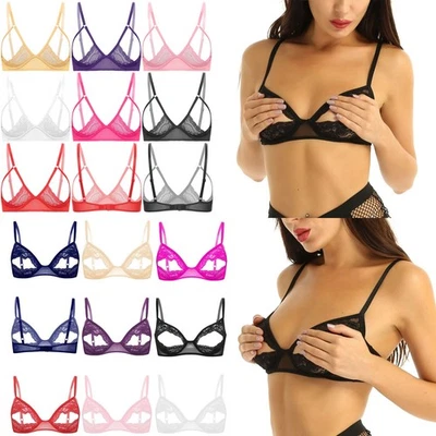 US Women Sheer Floral Lace Open Front Wire-Free Bralette Shelf Bra Top Underwear - Image 1 of 4