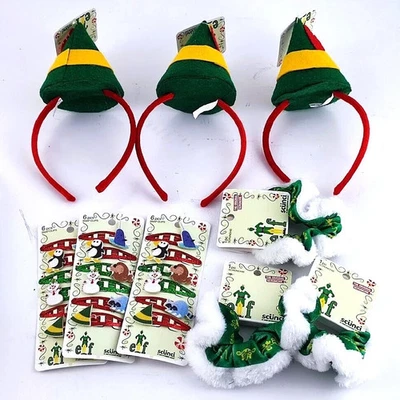 Juego de 9 clips Scunci Navidad Elfo Diadema Sombrero Corbata para el Cabello Fiesta Verde Rojo Foto 1 de 4