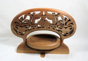 Scroll Saw Wood Dove Heart Bell Collapsible Spiral Bowl Wooden Trivet - Picture 1 of 5