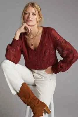 $120 new nwt  Anthropologie Embroidered Floral Buttondown size S - Image 1 of 4