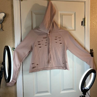 Rue21 Mujer M Sudadera con Capucha Corte Recortado Agujeros Envejecido Pullover Informal Foto 1 de 4