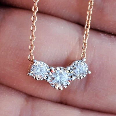 COLLAR CADENA CABLE TRES PIEDRAS DIAMANTES ORO ROSA MACIZO 10K ITALIA - 18" PULG. Foto 1 de 4