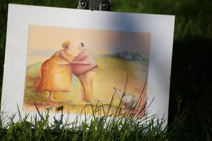 "In line to be appeased" Original painting Dry Pastels Signed by Artist Framed - Picture 1 of 10