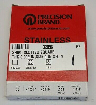 Precision Brand 42410 Imperial Slotted Shim .002  .051mm 4x4  Pack Of 20 • 115.62£