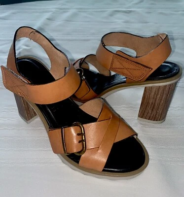 Hispanitas 厚底粗跟棕褐色绑带楔形波西米亚女式鞋 36/US 6-6.5 码 — 第 1/4 张图片