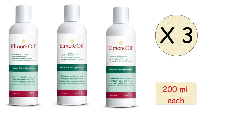 3 X Elmore Oil Original 200 ml each Australian Made Oil Bottles ( Not Heat ) - image 1 of 4