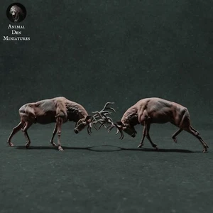 Red Deer Stags Fight – 3D Printed Model - Unpainted - Animals Miniatures - Imagen 1 de 5