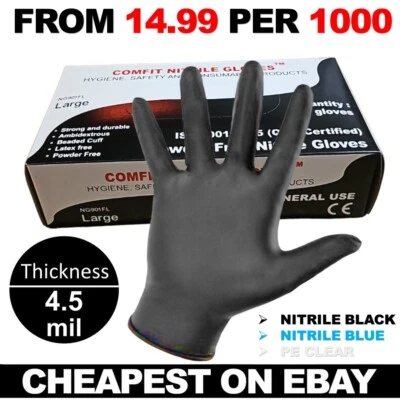SAFE-T, SAFETOUCH, COMFIT NITRILE Disposable Gloves Powder Latex Free Blue Black Medical Food Grade 100