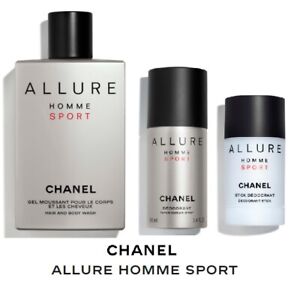 CHANEL ALLURE Homme Sport 3 Piece Set (Deo, Hair & Body Wash, Deo Spray), NEW