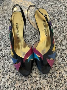 Luciano Padovan Florsheim Black/Hot Pink/Blue/ Sandals, Size 8 B  Made in Italy - Picture 1 of 3