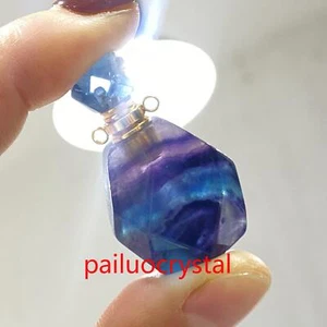 Bottiglia profumo fluorite naturale 1 pz ciondolo cristallo quarzo bottiglia olio raffinato - Foto 1 di 12