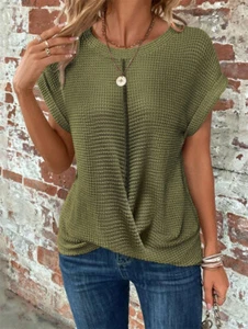 Womens Casual Top Short Sleeve Cute Twist Knot Knit Shirts Loose T Shirt Tops - Picture 1 of 17