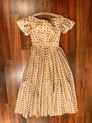Antique 1860s Calico Dress & Shawl Hand Sewn Prairie Museum Small Original - Image 1 of 4
