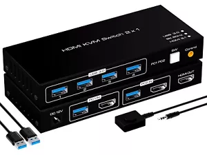 VPFET KVM Switch Dual Monitor 2 Port DisplayPort and 8K HDMI+DP - Picture 1 of 7