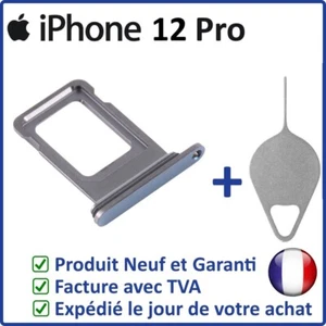 TIROIR CARTE SIM DE L'IPHONE 12 PRO BLEU AVEC JOINT ÉTANCHE + OUTIL - Photo 1 sur 3