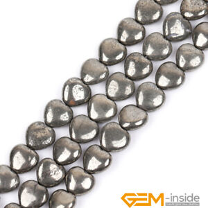 Natural Gray Pyrite Gemstone Heart Love Shape Loose Jewelry Making Beads 15''