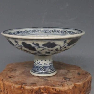 Ming Blue and White Grass Fish Goblet Porcelain Ornaments All Handmade - Picture 1 of 2