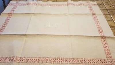 Lot de 4 serviettes anciennes écrues avec monogramme - Photo 1/3