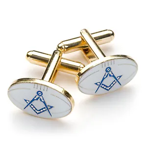 Quality White Rugby Ball Design Masonic Cufflinks with Square & Compass - Picture 1 of 3