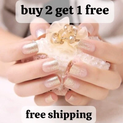 24pcs Nail False Short/medium glitter red black Christmas acrylic glue stickers - Image 1 of 4