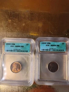 2-1909 VDB Lincoln Wheat Cent Penny 1C MS65 RB, and MS64RB - Picture 1 of 2