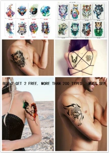 Tiger Head Wolf Head Temporary Waterproof Tattoo Body Arm Stickers Men US Seller - Picture 1 of 12