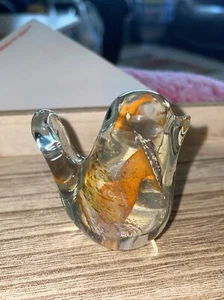 Kerry Art Glass Ireland Orange Swirl Bird Paperweight Figurine 2" - Picture 1 of 14