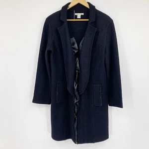 Nikki Valenti Womens 100% Wool Coat Satin Ruffles Black Sz M - Picture 1 of 6