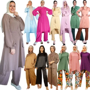 2 PIEZAS Mujeres Mangas Largas Blusa Pantalones Set Abaya Musulmán Caftán Ramadán Vestido - Imagen 1 de 111
