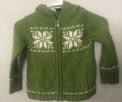 GAP Niña Talla XS 4 Suéter Tejido Verde Con Capucha Vacaciones Copo de Nieve Cremallera Completa Chaqueta Foto 1 de 4