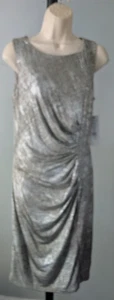 Scarlett Metallic Silber Rüschen Drapiert Kleid Größe 10 Elegant Abend Etui Neu mit Etikett - Bild 1 von 11