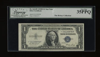 DBR 1935-E Silver STAR Fr. 1614* Legacy 35 PPQ Serial *14120978F - Image 1 of 2
