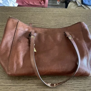 Vintage Fossil Brown Leather Shoulder Bag Briefcase Tote Purse Satchel 13 In - Picture 1 of 23