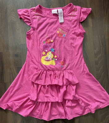 Y2K Disney Tangled Rapunzel Dress Kids  M 7/8 Pink Ruffle Fairy Princess 2010 - Image 1 of 4