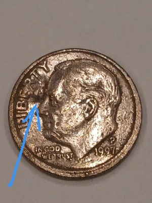 1997p Roosevelt Dime  Off Center - Image 1 of 4