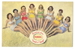 8 BATHING BEAUTIES Florida Land O' Sand CYPRESS GARDENS FL 1946 Linen Postcard - Picture 1 of 2