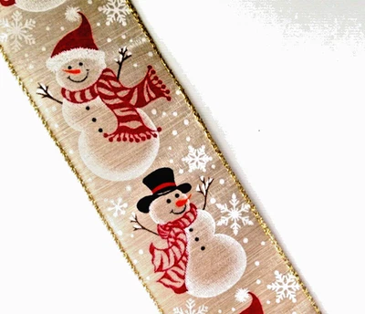Snowman Winter 2.5" x 5 yds Wired Ribbon Snowflakes Iridescent Beige - Image 1 of 4