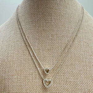 Avon Double Heart Double Strand Open Heart Rhinestone Necklace - Picture 1 of 8