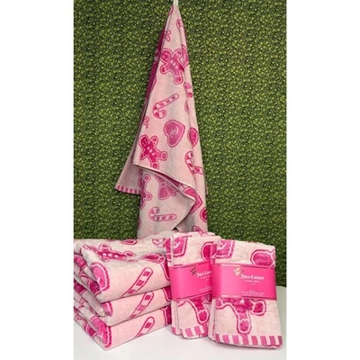 Juicy Couture 粉色姜饼和糖果甘蔗浴巾-可爱的圣诞装饰 — 第 1/4 张图片