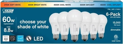6 PACK Selectable Color Feit Electric Dimmable LED Light Bulbs 2700k-6500k - Image 1 of 4