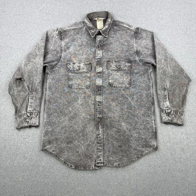 Винтажная мужская рубашка Carhartt большая серая кислотная стирка прочная на пуговицах сделано в США - Изображение 1 из 4