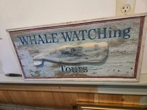Vintage Whale Watching Tours Wood Sign original work by folk artist J. Gibson -2 - Picture 1 of 8