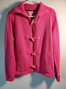 L.L. Bean Hot Pink Toggle Button Knit Cardigan Size Medium - Picture 1 of 16