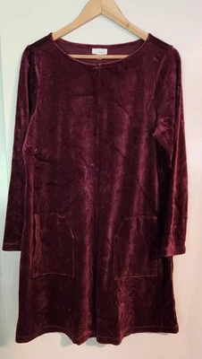 Vestido túnica de terciopelo aplastado manga larga Jill Pure Jill bolsillos M vino  Foto 1 de 4