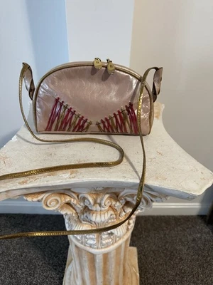 Vintage Bally Bag Mauve Pearlized Leather Mini Crescent Crossbody Purse - Image 1 of 4
